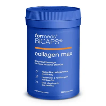 Kolagen max w kapsułkach BICAPS Collagen MAX od Formeds w opakowaniu na białym tle - kompleks 5 składników aktywnych dla zdrowia stawów i skóry