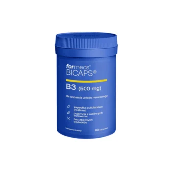 Niebieskie opakowanie witamina B3 500 mg od formeds na białym tle