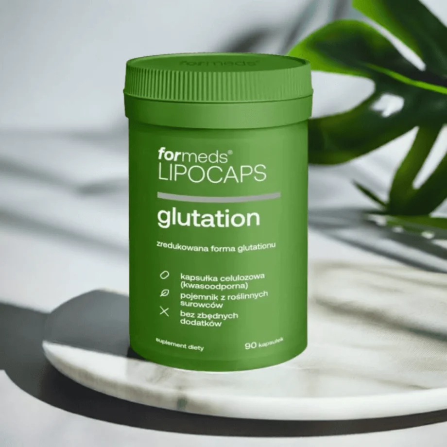 Formeds LIPOCAPS Zielone opkawanie Glutation - liposomalny, czysty skład WEGE na marmurwej podstawce