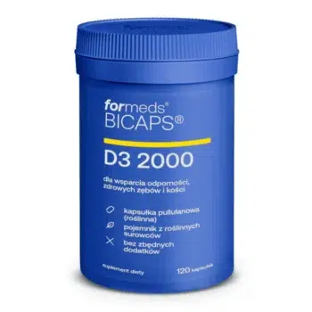 Bicaps D3 2000 Formeds 120 kapsułek - codzienna dawka witaminy D3 dla całej rodziny na białym tle