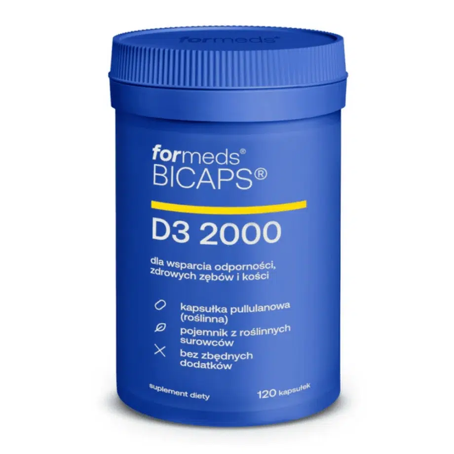 Bicaps D3 2000 Formeds 120 kapsułek - codzienna dawka witaminy D3 dla całej rodziny na białym tle