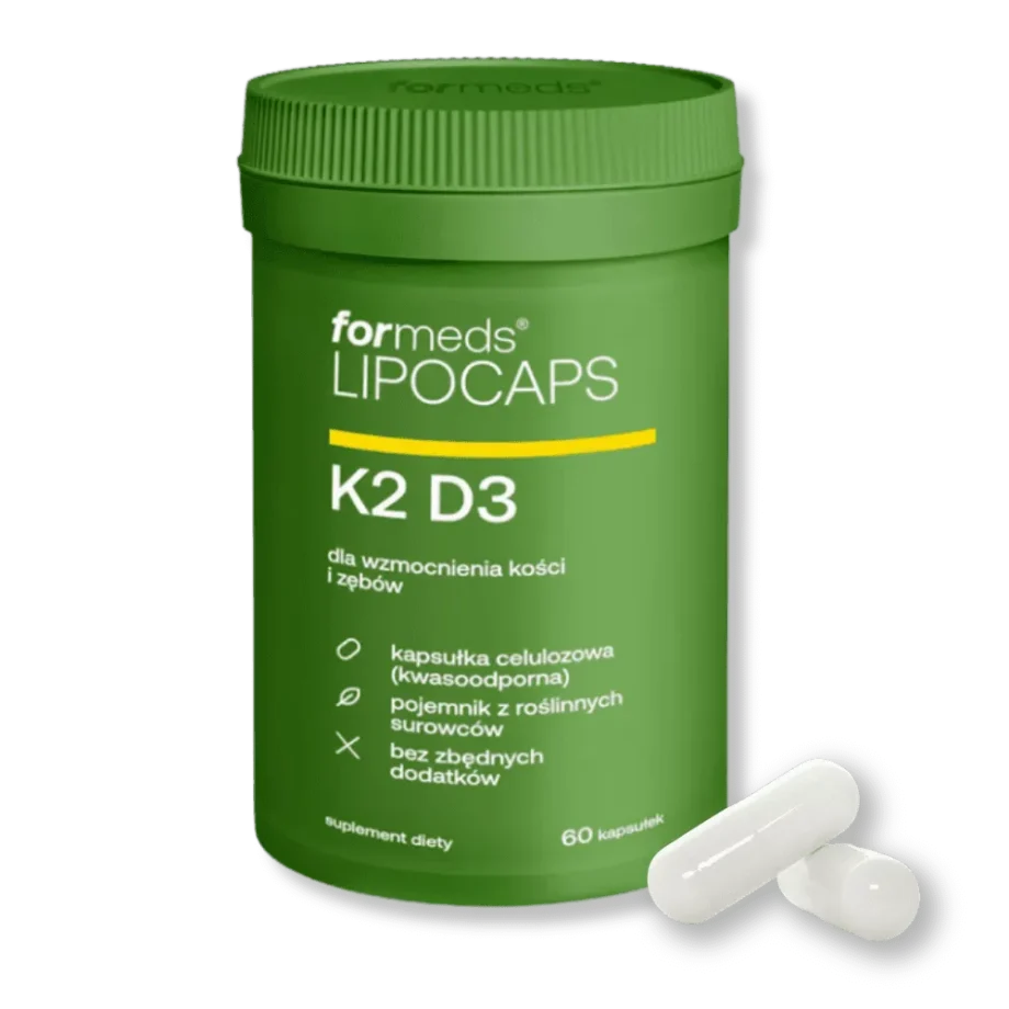 Opakowanie Formeds LIPOCAPS K2+D3 z kapsułkami.
