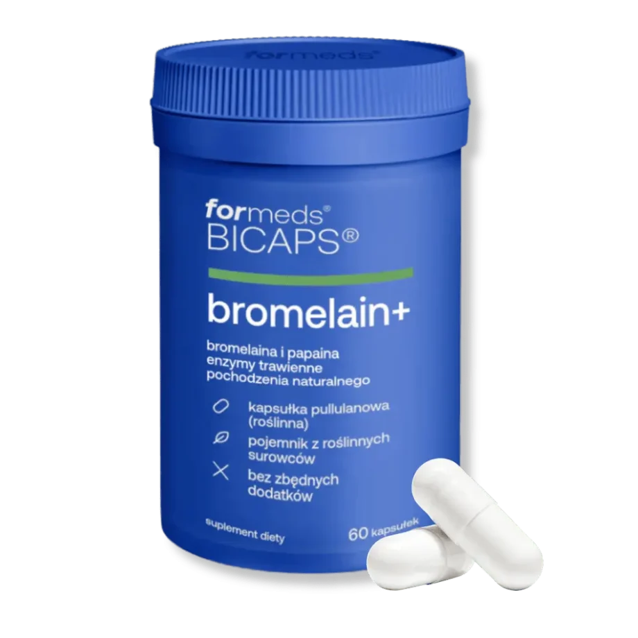 Bicaps bromelain + w niebieskim opakowaniu z dwoma kapsułkami