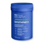 Niebieskie opakowanie bromelain + na bezbarwnym tle