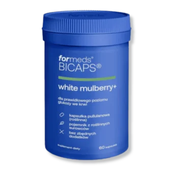 Bicaps white mulberry od formeds w niebieskim opakowaniu na bezbarwnym tle