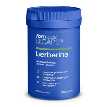 Opakowanie BICAPS Berberine Formeds 60 kapsułek z berberyną na białym tle