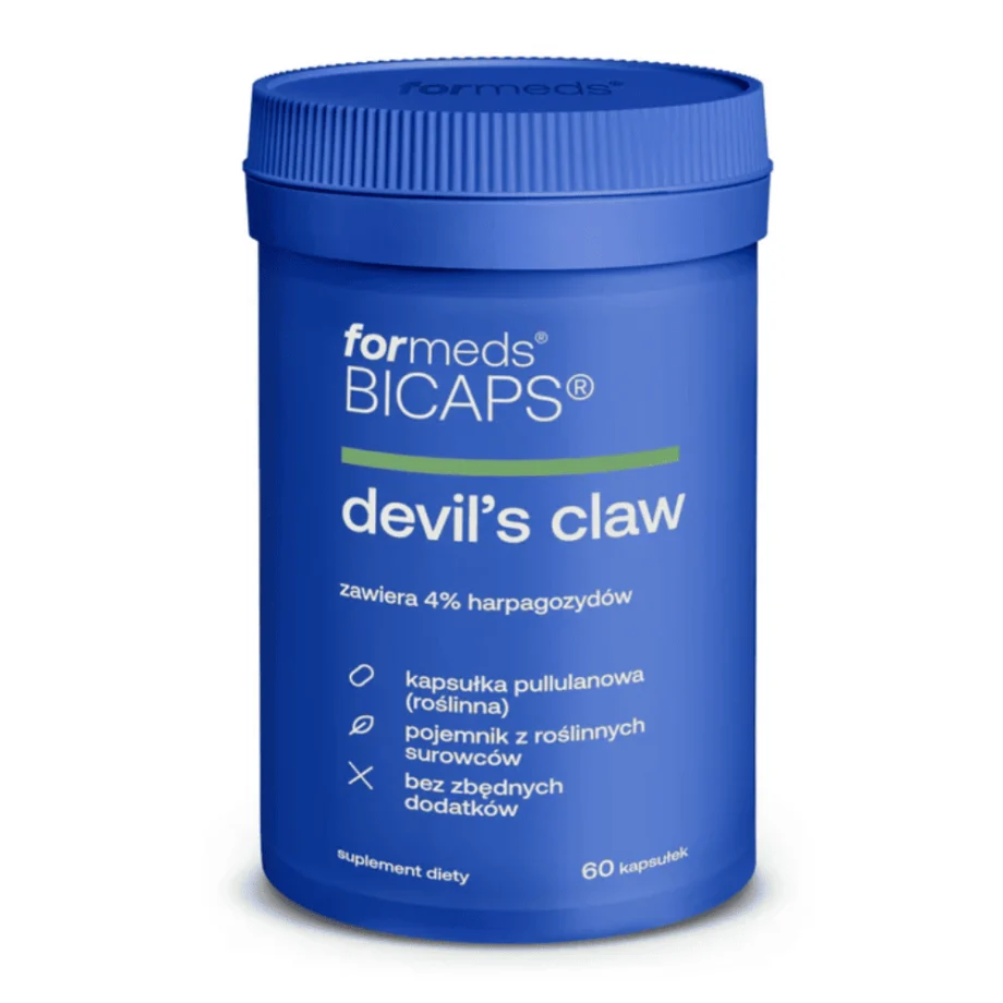 Opakowanie BICAPS DEVIL'S CLAW Formeds 60 kapsułek z diabelskim pazurem na białym tle