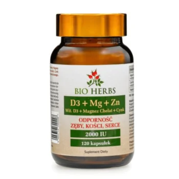 D3 Magnez Cynk Bio-Herbs w opakowaniu na białym tle - suplement wspierający odporność i układ nerwowy