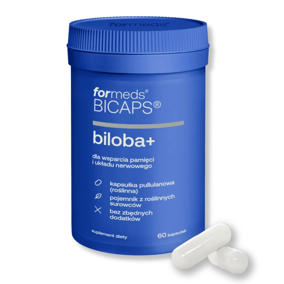 Opakowanie Formeds BICAPS Biloba+ z dwoma kapsułkami.