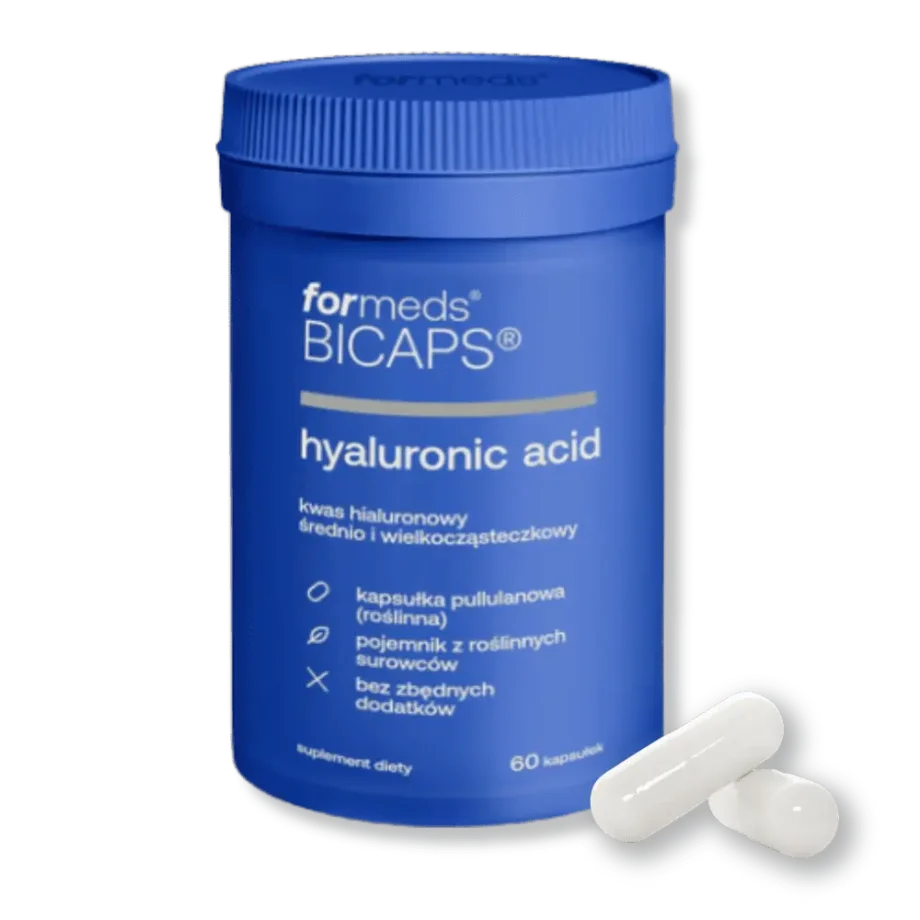 Opakowanie Bicaps Hyaluronic Acid od Formeds – wraz z dwoma kapsułkami.
