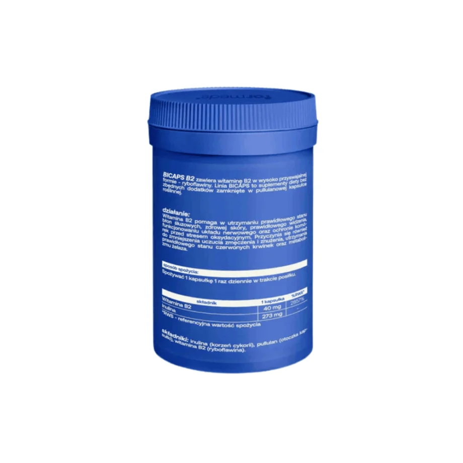 Niebieskie opakowanie pokazane z tyłu bicaps b 2 od formeds