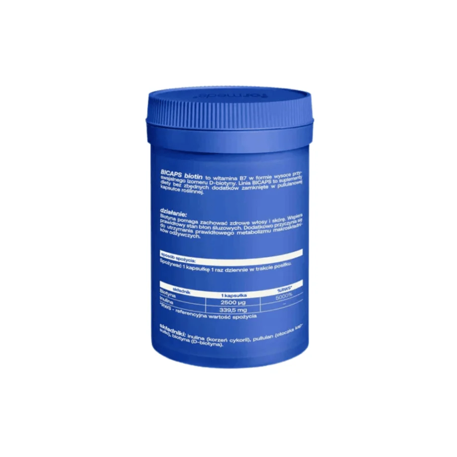 opakowanie suplementu bicaps biotin od tyłu na białym tle