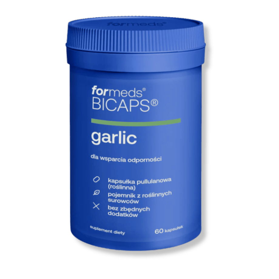 Niebieskie opakowanie bicaps garlic od formeds