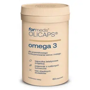 Olicaps Omega-3 Formeds 60 kapsułek - wysokiej jakości olej rybi bogaty w EPA i DHA w małych kapsułkach na białym tle
