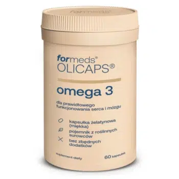 Olicaps Omega-3 Formeds 60 kapsułek - wysokiej jakości olej rybi bogaty w EPA i DHA w małych kapsułkach na białym tle