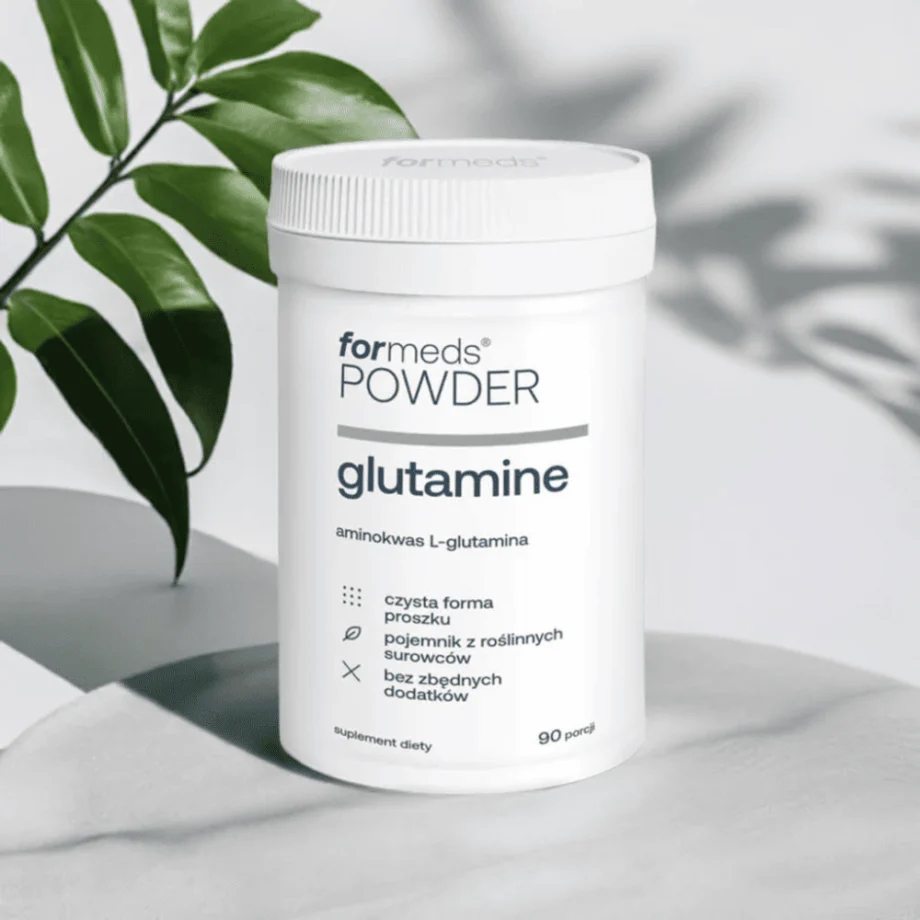 Skład i sposób użycia L-glutaminy Formeds POWDER GLUTAMINE - L-glutamina w proszku, 90 porcji w opakowaniu