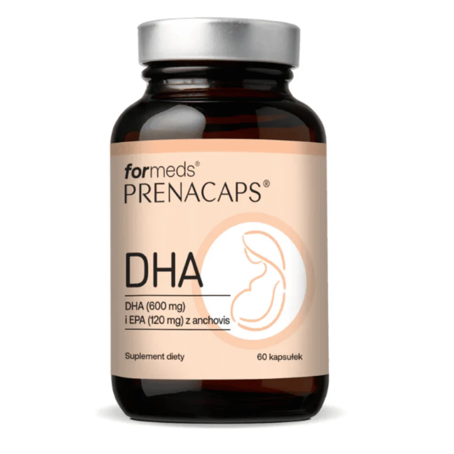 PRENACAPS DHA 600 mg w szklanym opakowaniu - suplement dla kobiet w ciąży i karmiących z kwasami omega-3 w formie trójglicerydów, 60 kapsułek