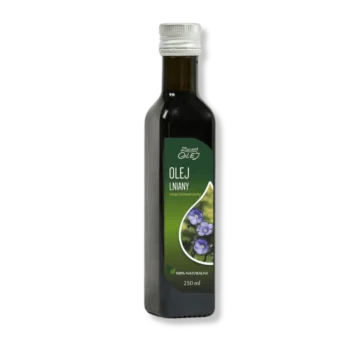 Butelka oleju lnianego z nasionami konopi - naturalne źródło kwasów omega-3
