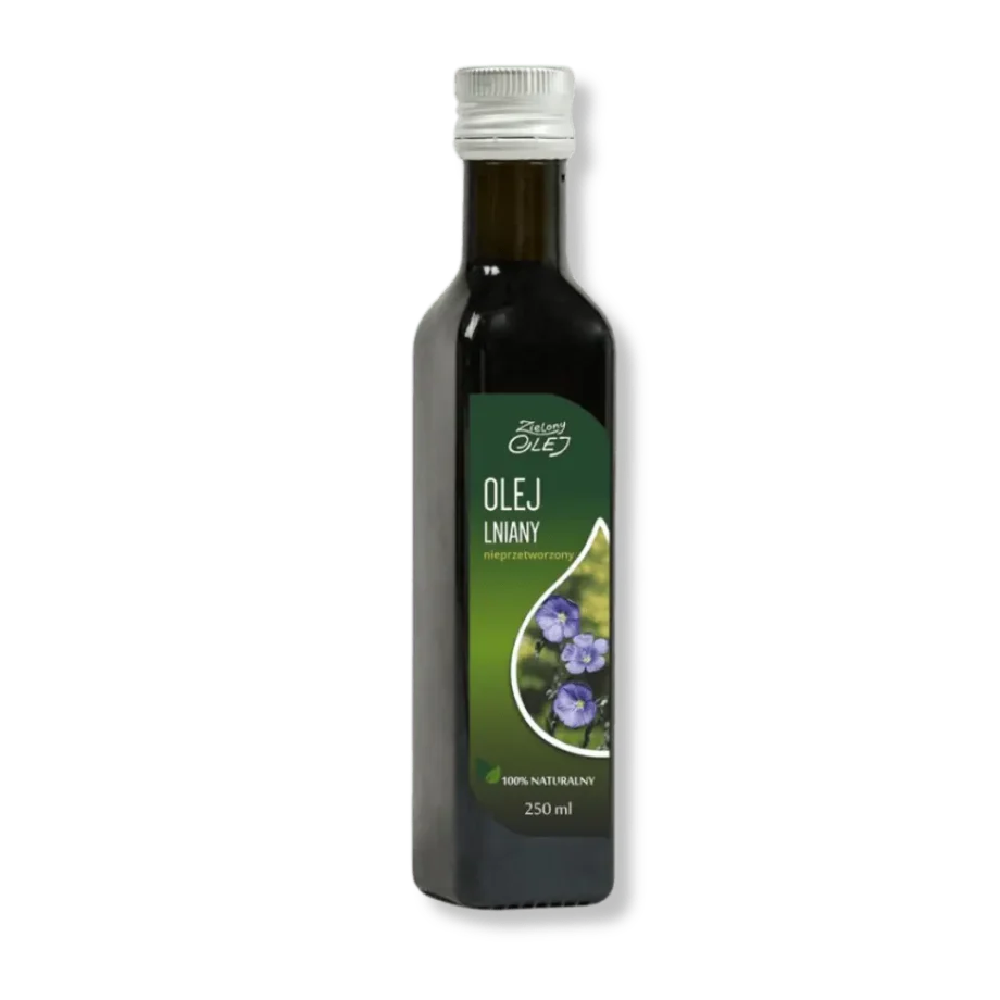 Butelka oleju lnianego z nasionami konopi - naturalne źródło kwasów omega-3