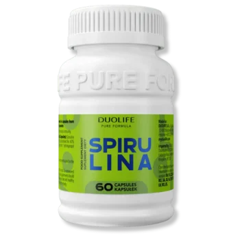 Opakowanie duolife spirulina na bezbarwnym tle