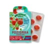 Przód opakowania cukierków czyszczących język o smaku poziomki z pokrzywą Herbapol.