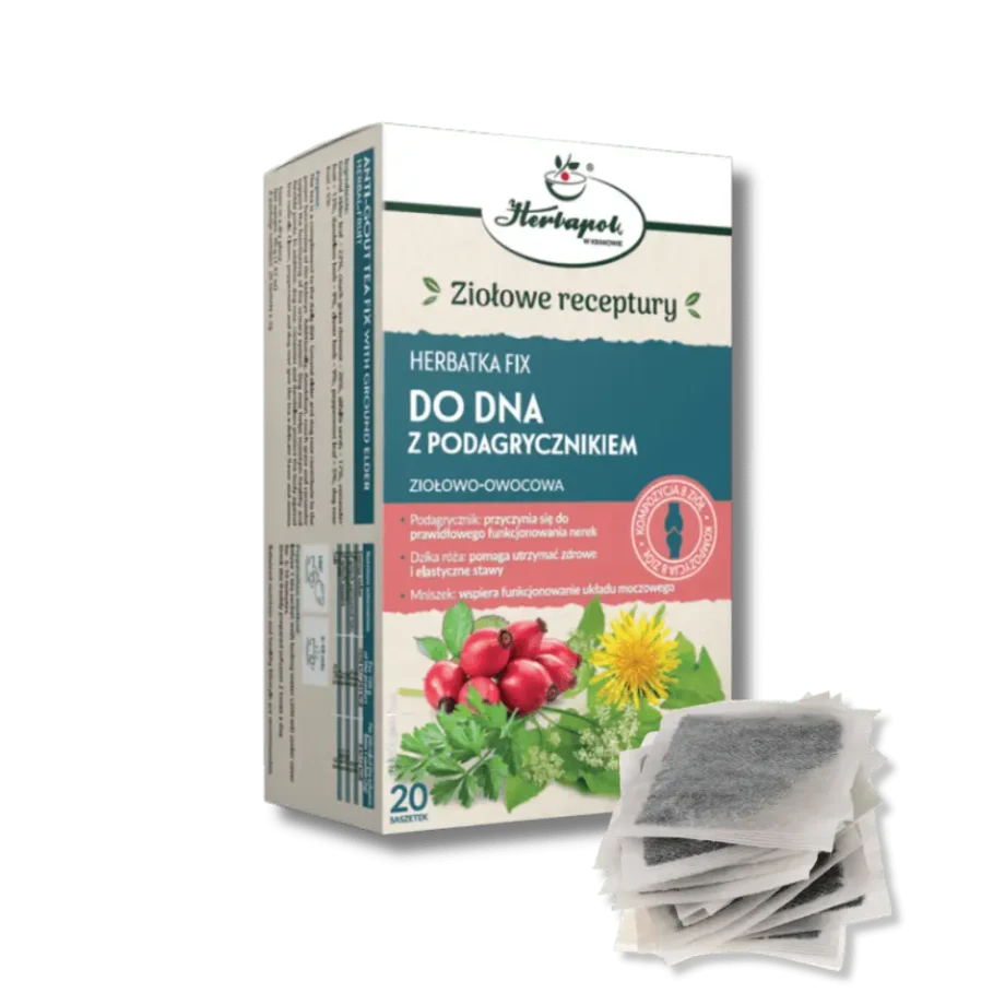 opakowanie herbatki do dna z podagrycznikiem wraz z saszetkami.