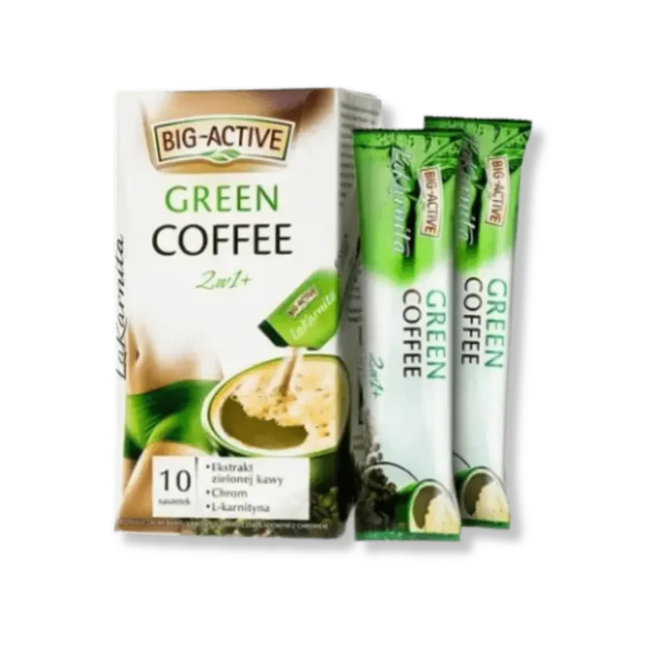 Opakowanie La Karnita GREEN COFFEE 2w1+ – przód z dwiema saszetkami