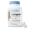 Zdjęcie Ashwagandha Extra Vital 400mg firmy OSAVI – widok opakowania z przodu razem z dwoma kapsułkami.