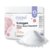 Opakowanie suplementu diety kolagen od osavi wraz z rozsypanym proszkiem.