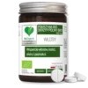 Beorganic pokrzywa bio skrzyp polny bio w słoiczku z trzema tabletkami na białym tle