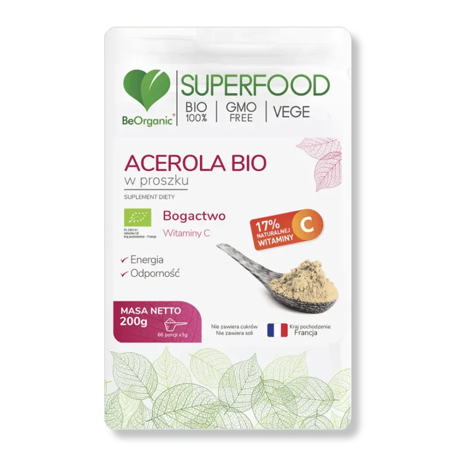 Opakowanie aceroli w prozku firmy boerganic.