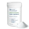 Opakowanie powder beta-carotene z rozsypanym proszkiem suplementu