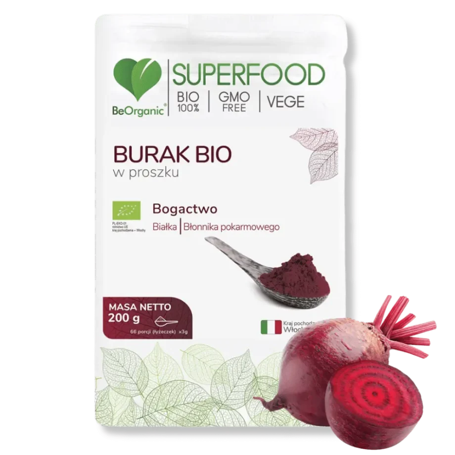 Opakowanie buraka w proszku bio z warzywem przed opakowaniem