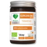 Kurkuma w kapsułkach słoik z kapsułkami kurkumy firmy beaorganic