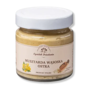 Słoik musztardy wąsockiej ostrej.