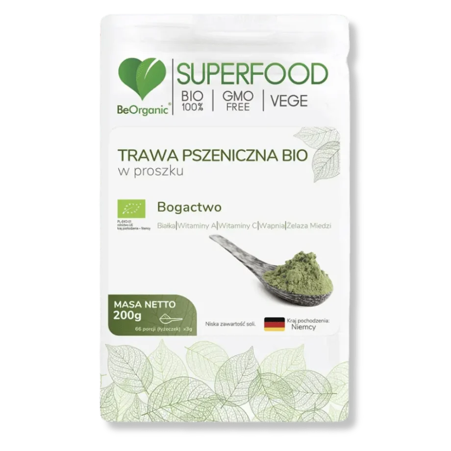 Trawa pszeniczna w proszku, opakowanie na przeźroczystym tle