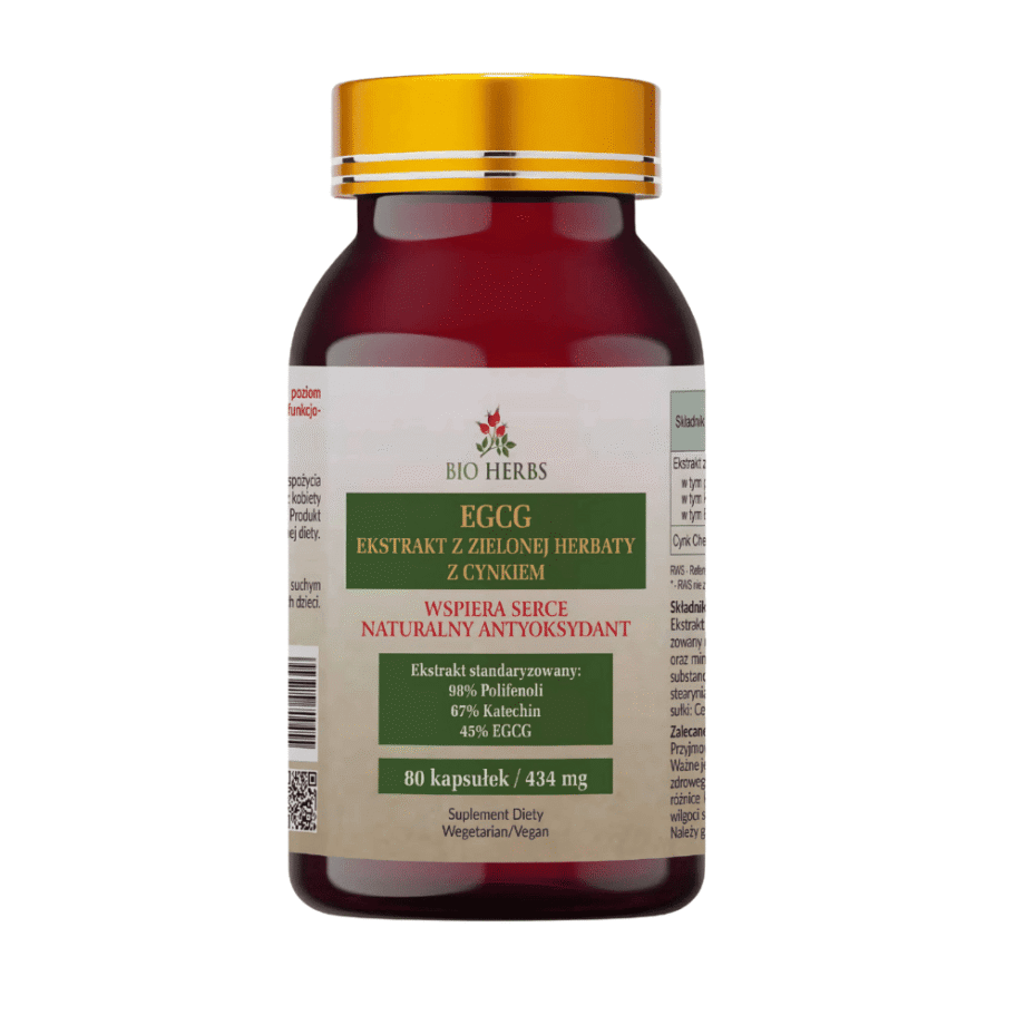 Opakowanie egcg z cynkiem bioherbs na białym tle.