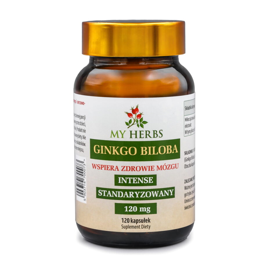 Brązowy słoiczek z ginkgo biloba intense w sklepie 3filaryzdrowia na białym tle.
