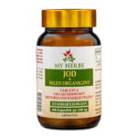 Brązowe opakowanie jod+selen od my herbs na białym tle.