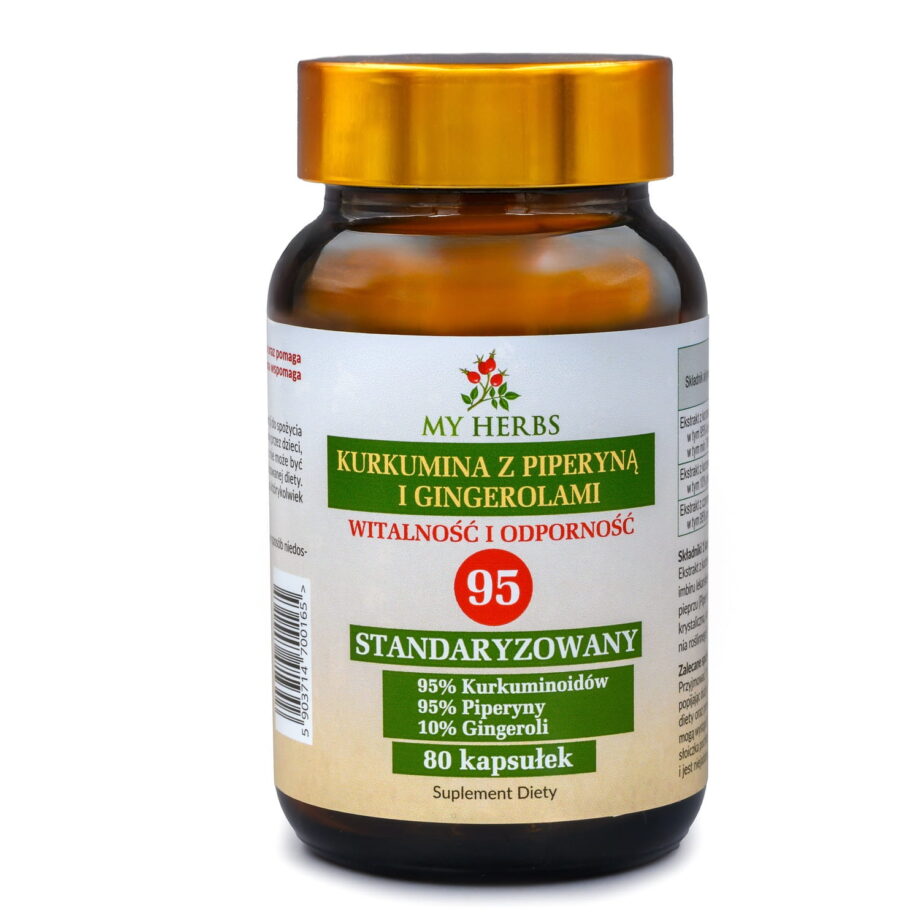 brązowy słoiczek kurkuminy z piperyną i gingerolami od my herbs w sklepie 3 filary zdrowia