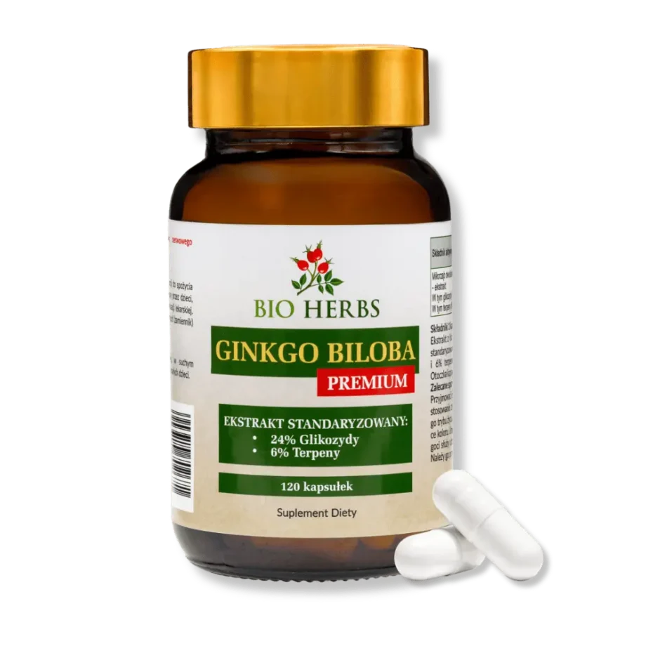 słoiczek z suplementem diety gingko biloba premium bio herbs