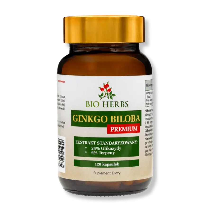 Słoiczek z suplementem diety gingko biloba premium bio herbs
