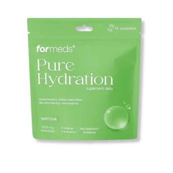 Pure hydrate matcha od formeds, opakowanie na przeźroczystym, tle