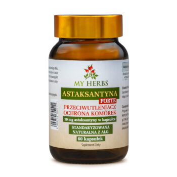 astaksantyna forte brązowe opakowanie na białym tle od my herbs w sklepie 3 filaryzdrowia
