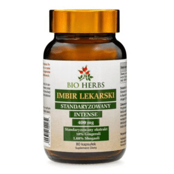 mbir Lekarski Bio-Herbs - suplement diety 80 kapsułek z ekstraktem standaryzowanym na 10% gingeroli na białym tle
