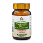 Brązowe opakowanie kozłek lekarski od my herbs na białym tle