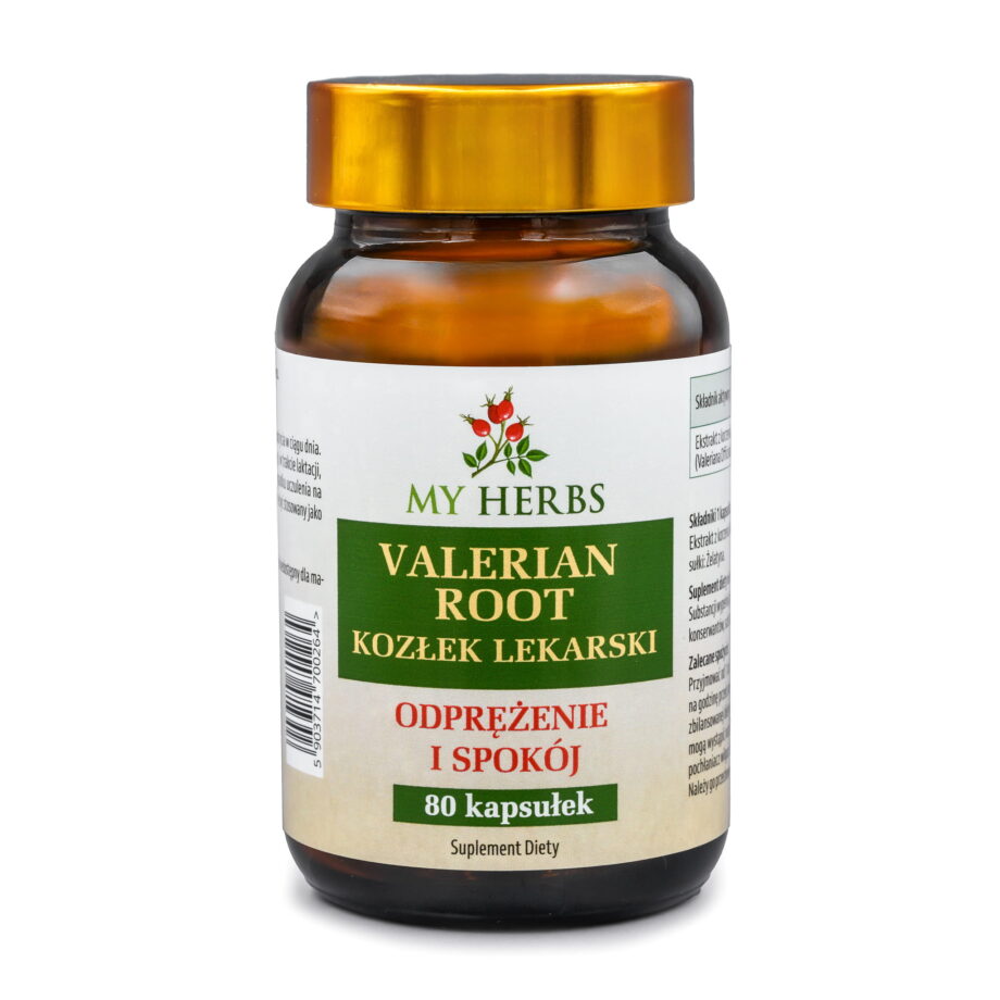 Brązowe opakowanie kozłek lekarski od my herbs na białym tle