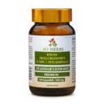 Brązowa butelka z kwasem hialuronowym od bio herbs na białym tle