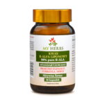 Brązowy słoiczek kwasu r-alfa od my herbs na białym tle