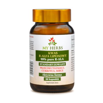 Brązowy słoiczek kwasu r-alfa od my herbs na białym tle